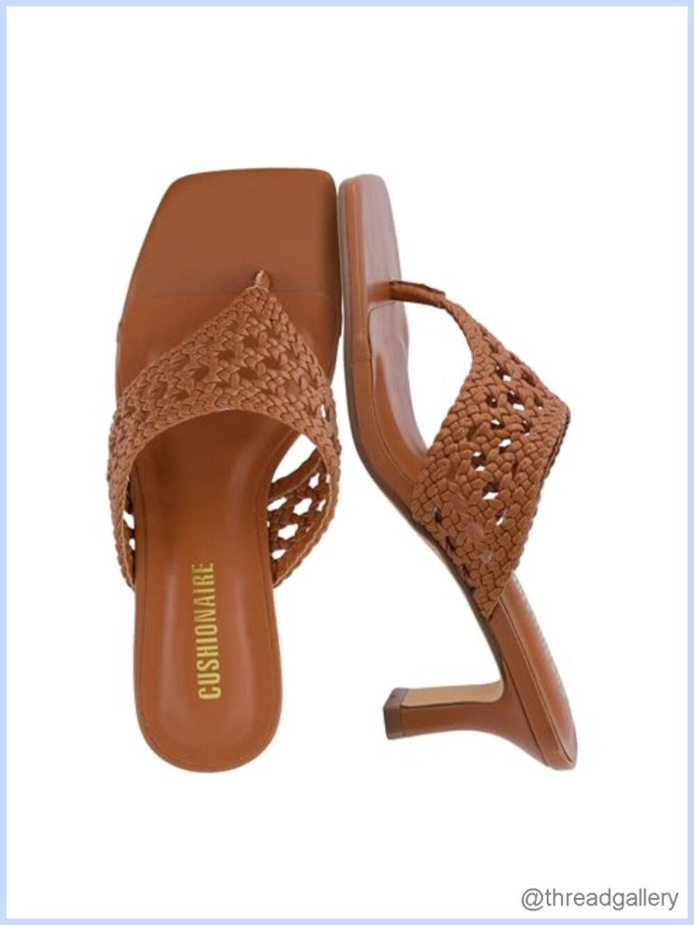 CUSHIONAIRE Spryte Square Toe Woven Braided Strap Kitten Heel Thong Sandals